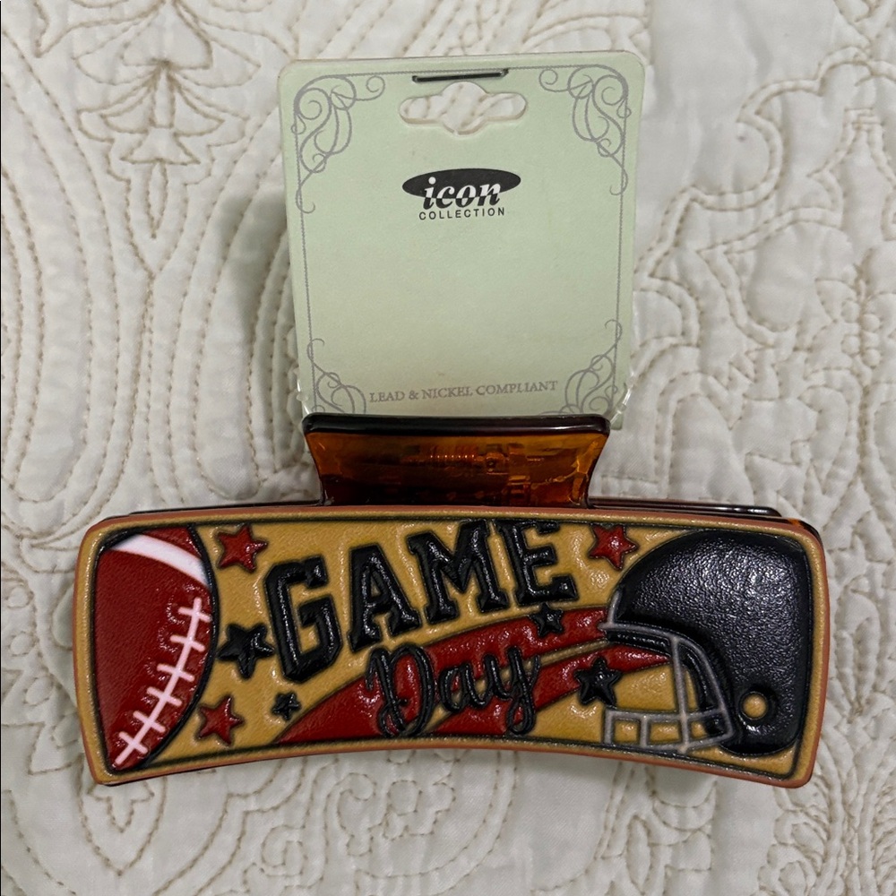 ICON COLLECTION Brown Hair Clip with Game Day Design
